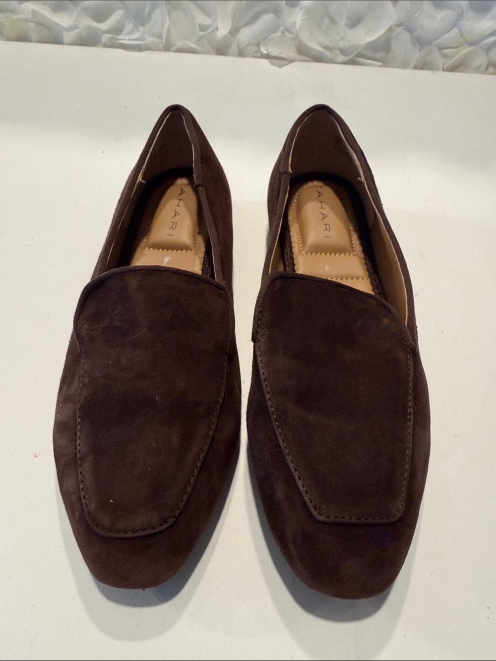 Tahari Dark Brown Suede Slip-On Loafers